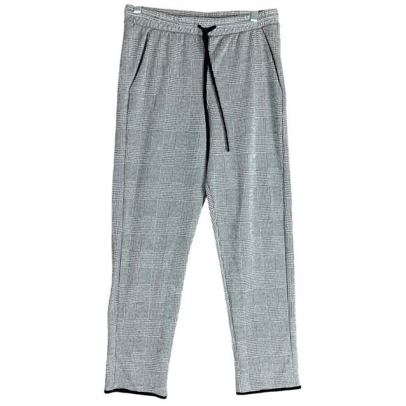 Zara Basic Womens Pants Black White Plaid Pull On Drawstring Pockets Small - Picture 1 of 10
